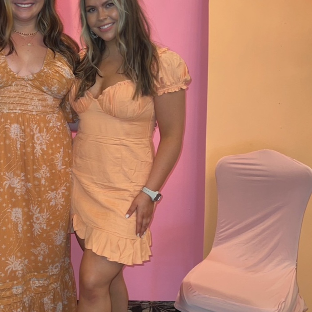 Hello Molly Orange Puff Sleeve Mini Dress